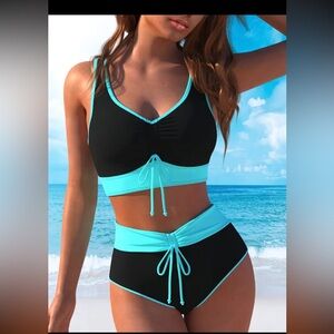 Women's Black and Blue Swim Set